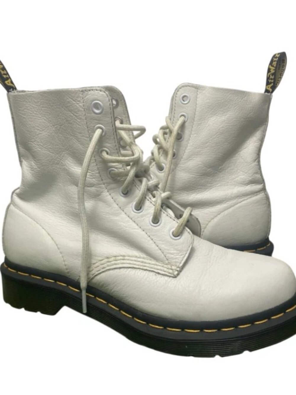 Dr. Doc Martens 1460 Pascal White Black Leather Lace Up Boots Womens Size 8